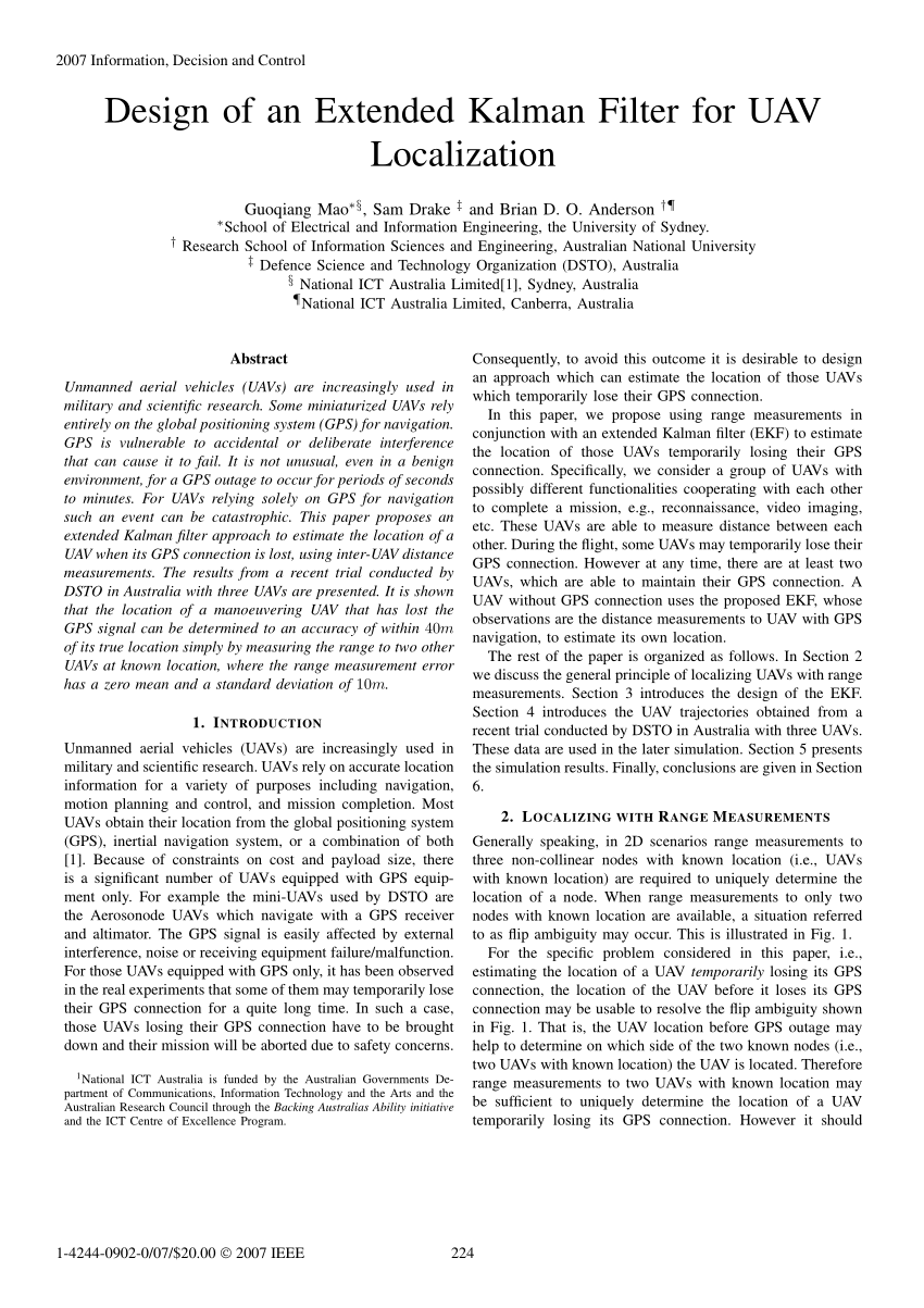 Pdf Design Of An Extended Kalman Filter For Uav Localization