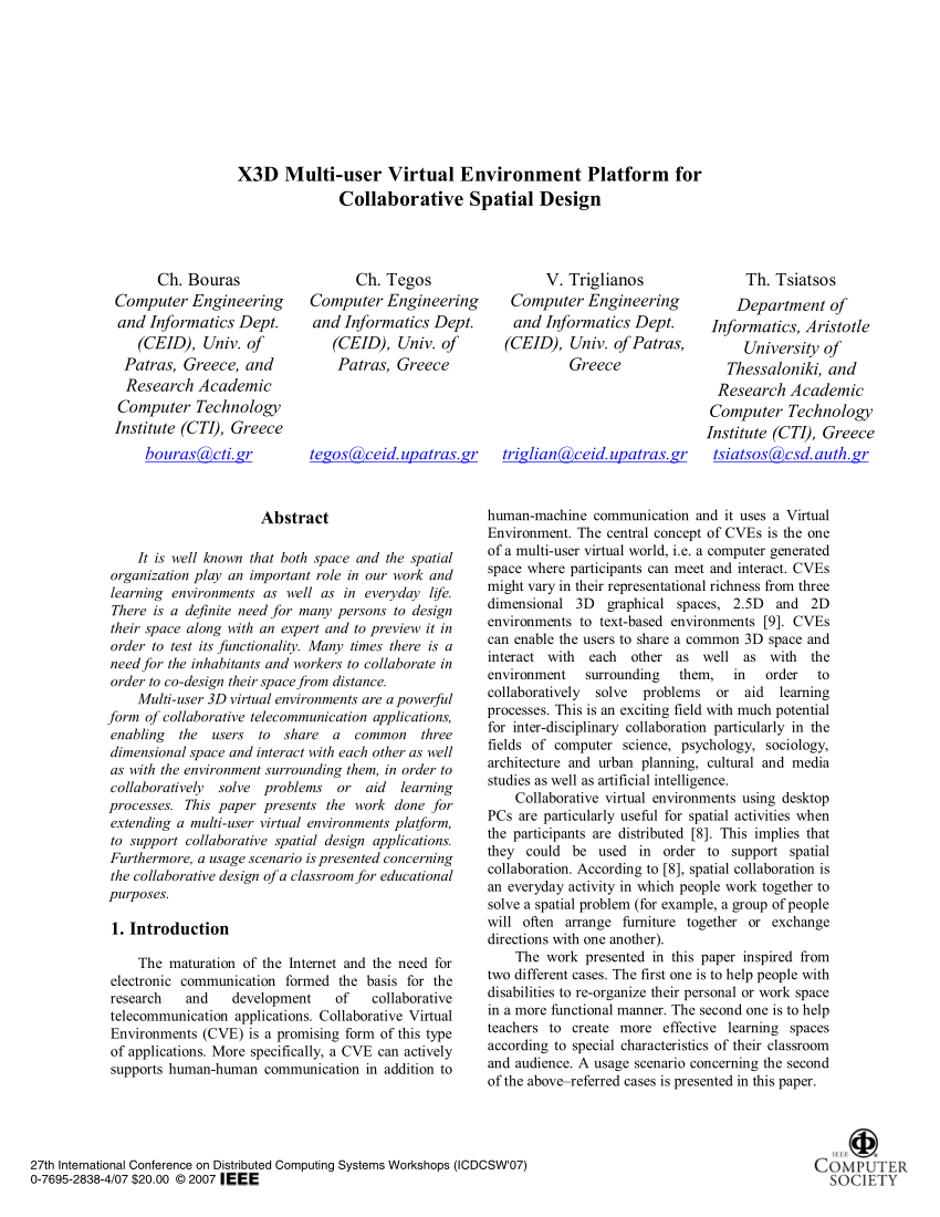 PDF) X3D Multi-user Virtual Environment Platform for Collaborative Spatial  Design