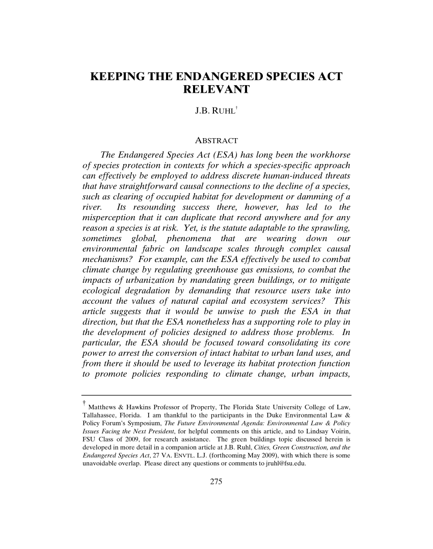 (PDF) Keeping the Endangered Species Act Relevant