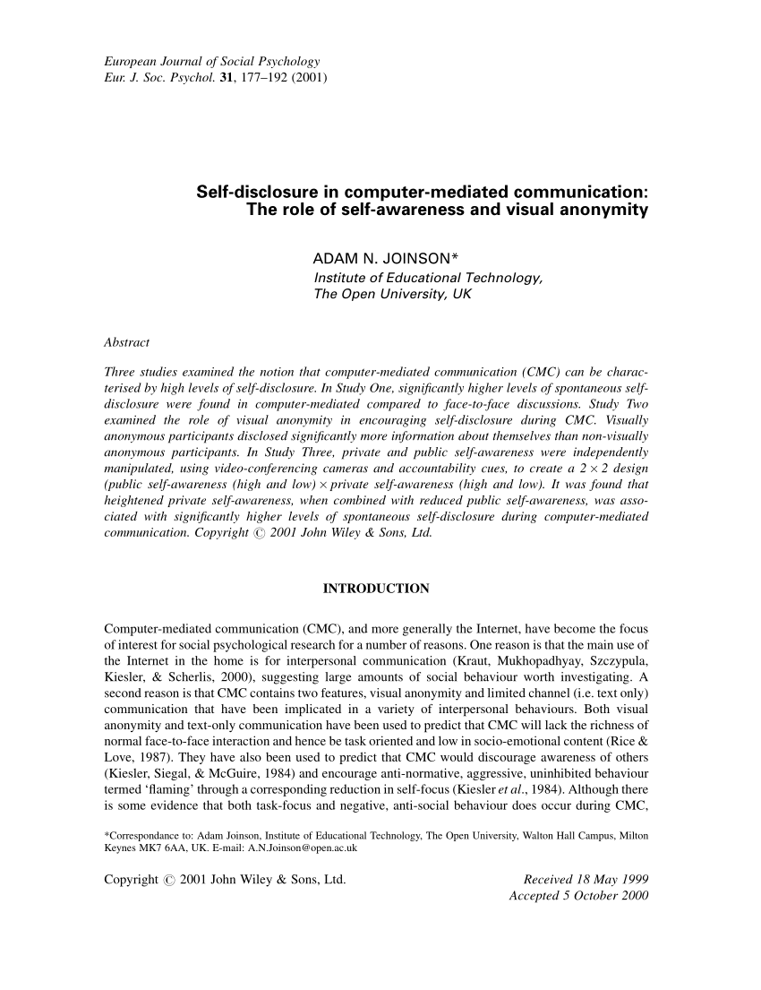 PDF) Self-disclosure in computer-mediated communication: The role ...