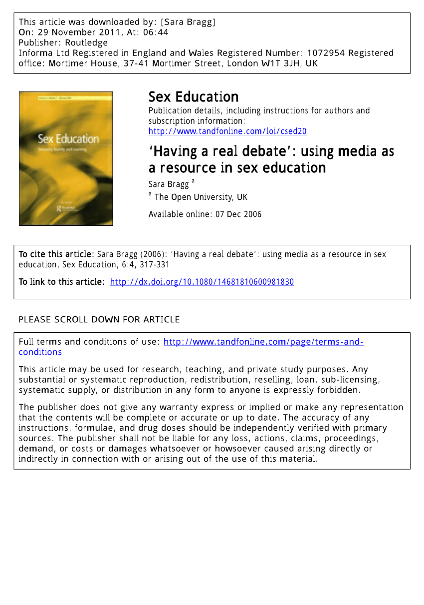 Pdf Having A Real Debate Using Media As A Resource In Sex Education 2501