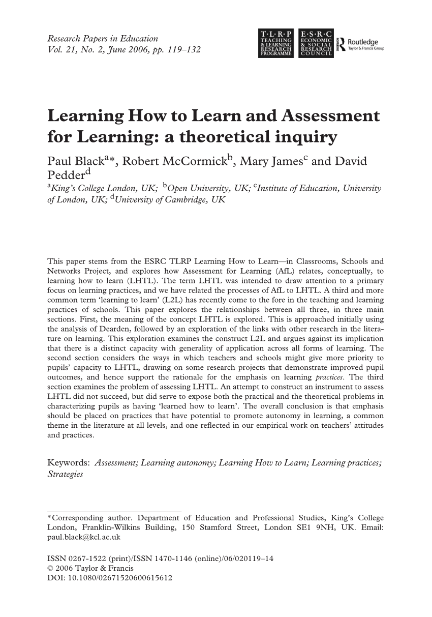 research paper about assessment of learning