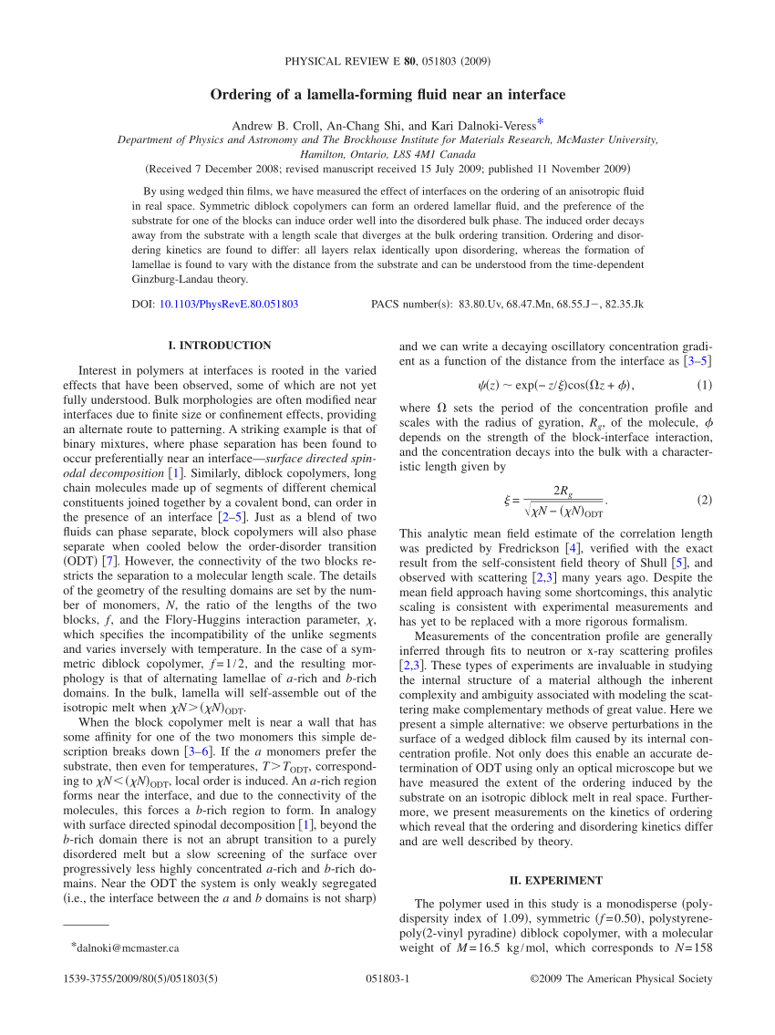 Pdf Ordering Of A Lamella Forming Fluid Near An Interface