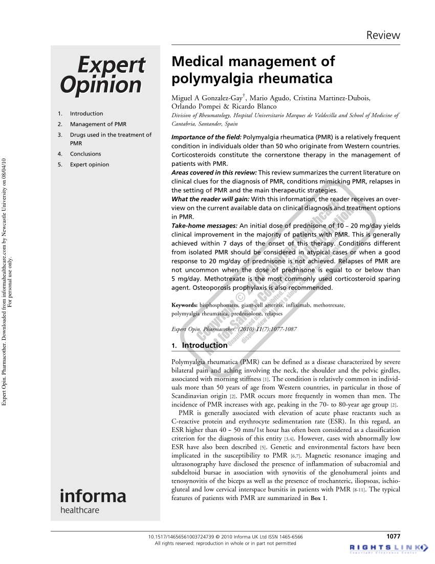 Pdf Medical Management Of Polymyalgia Rheumatica