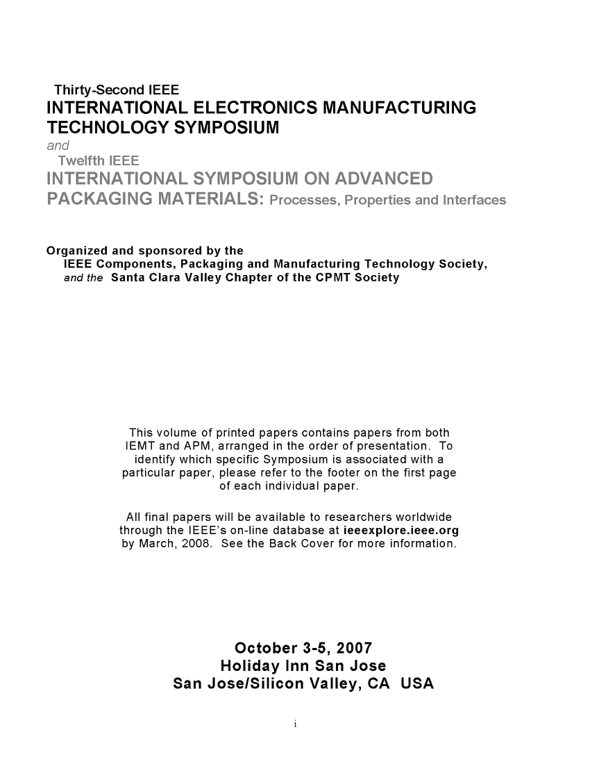 PDF Thirty Second IEEE International Electronics Manufacturing