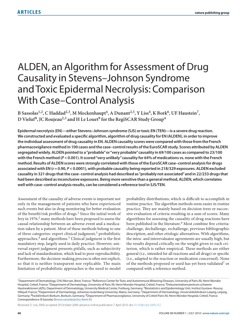 Pdf Alden An Algorithm For Assessment Of Drug Causality In
