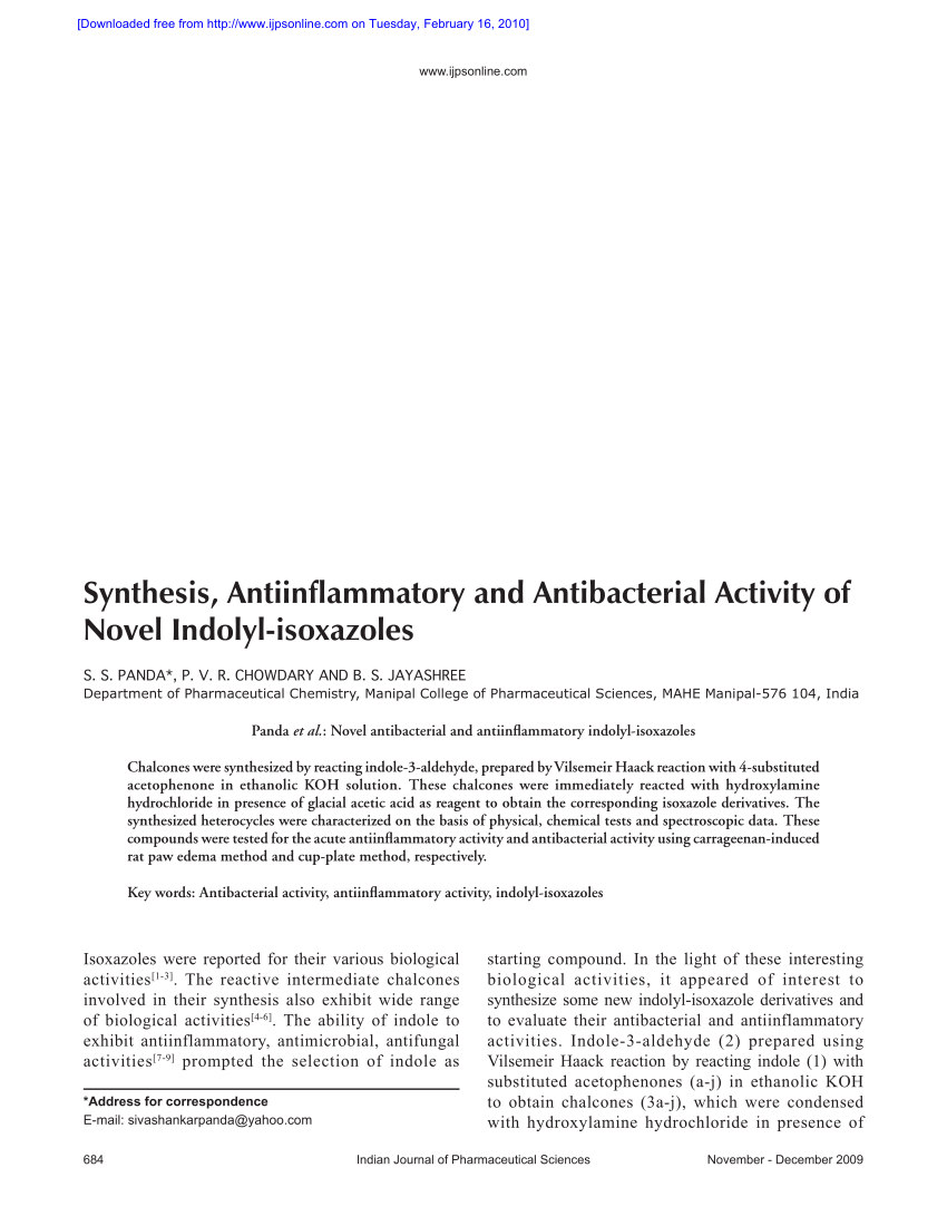 Pdf Synthesis Antiinflammatory And Antibacterial Activity Of Novel