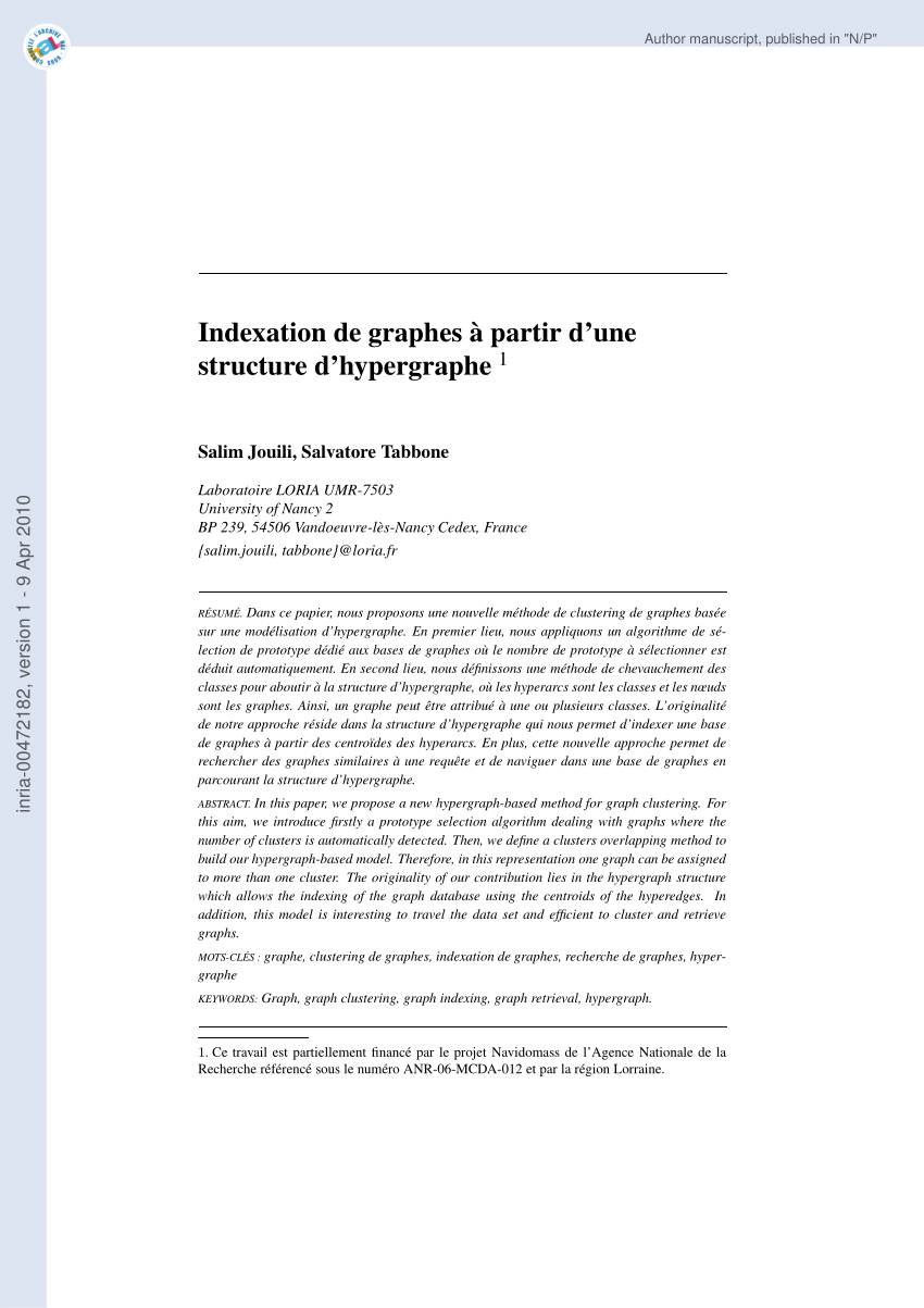 Pdf Indexation De Graphes A Partir D Une Structure D Hypergraphe