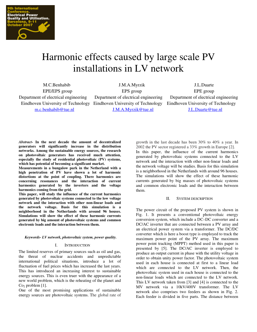 Pdf Harmonic Effects Caused By Large Scale Pv Installations In Lv Network