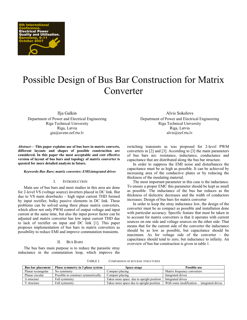 Pdf Possible Design Of Bus Bar Construction For Matrix Converter