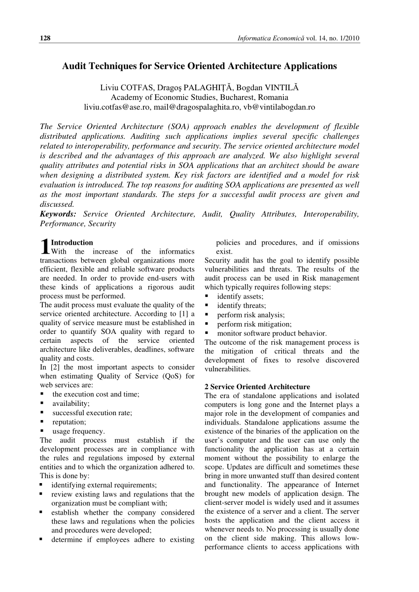 Pdf Audit Techniques For Service Oriented Architecture Applications