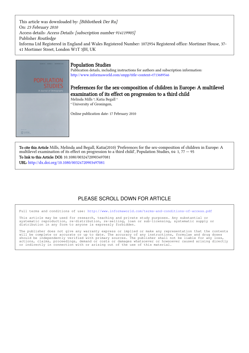 PDF) Preferences for the sex-composition of children in Europe: A  multilevel examination of its effect on progression to a third child