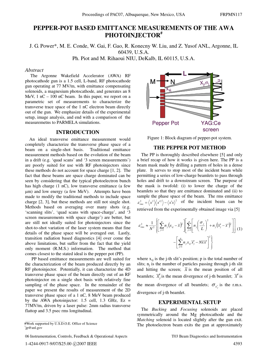 Pdf Pepper Pot Based Emittance Measurements Of The Awa Photoinjector