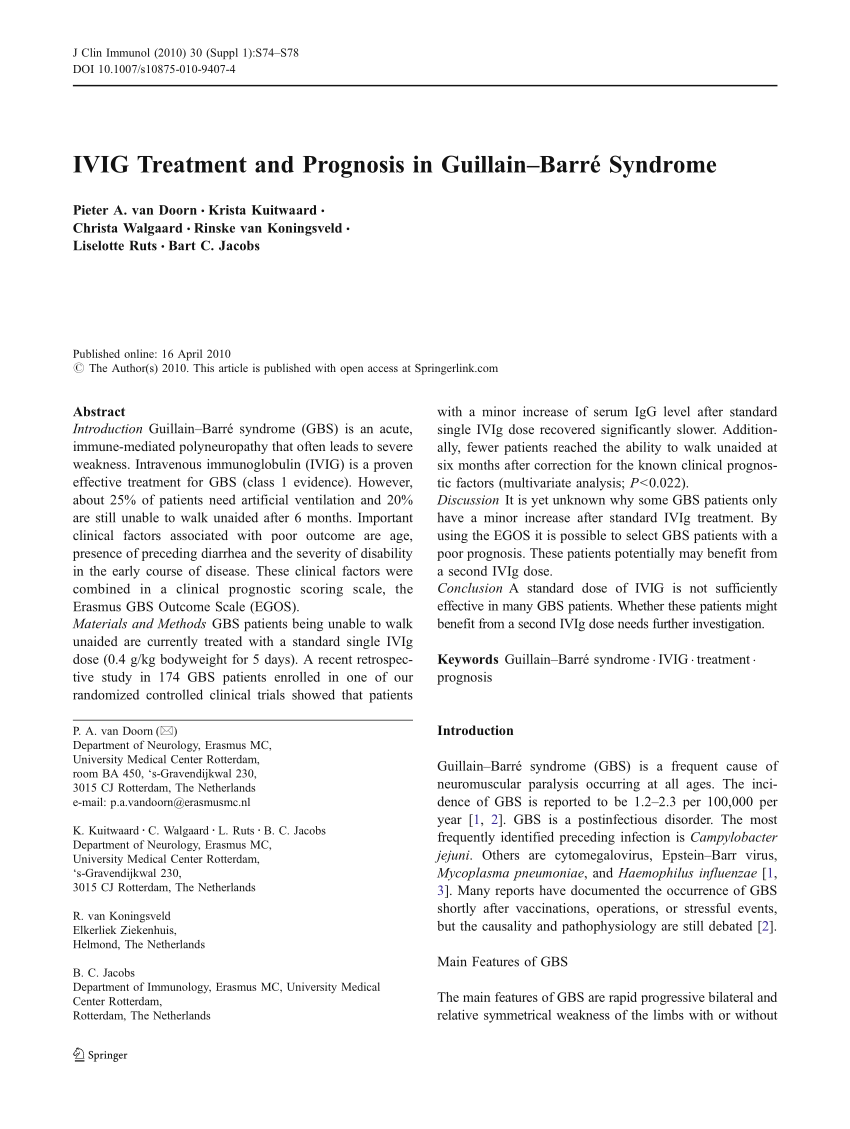 Pdf Ivig Treatment And Prognosis In Guillain Barre Syndrome