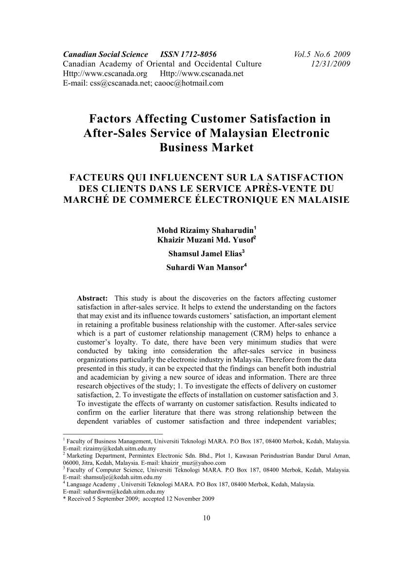 research paper on factors affecting customer satisfaction