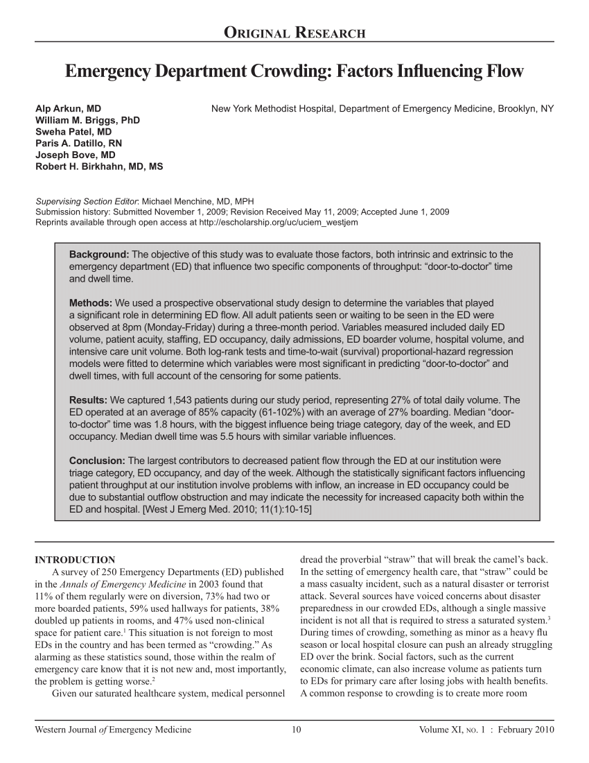 Pdf Emergency Department Crowding Factors Influencing Flow