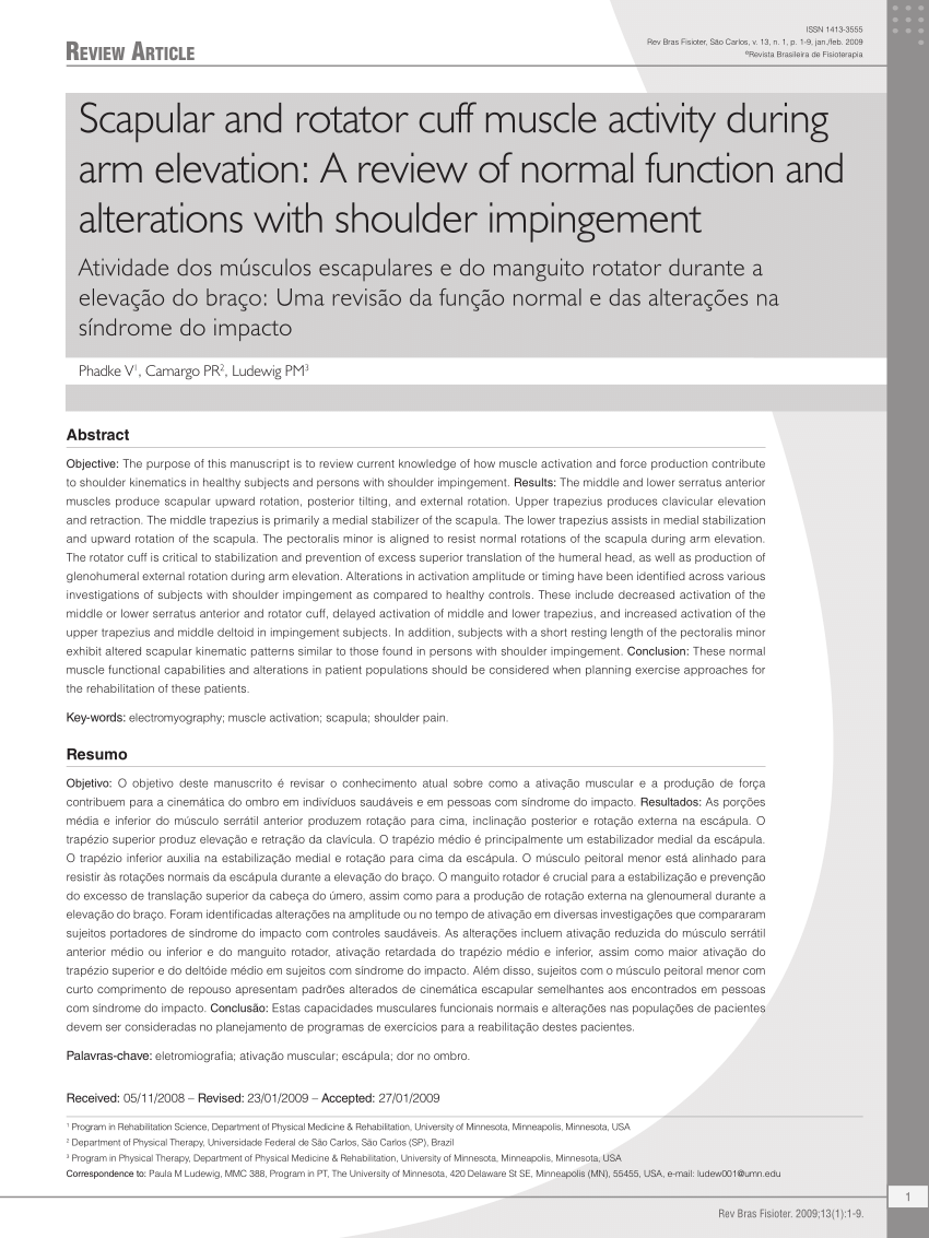 Pdf Scapular And Rotator Cuff Muscle Activity During Arm Elevation A Review Of Normal Function And Alterations With Shoulder Impingement