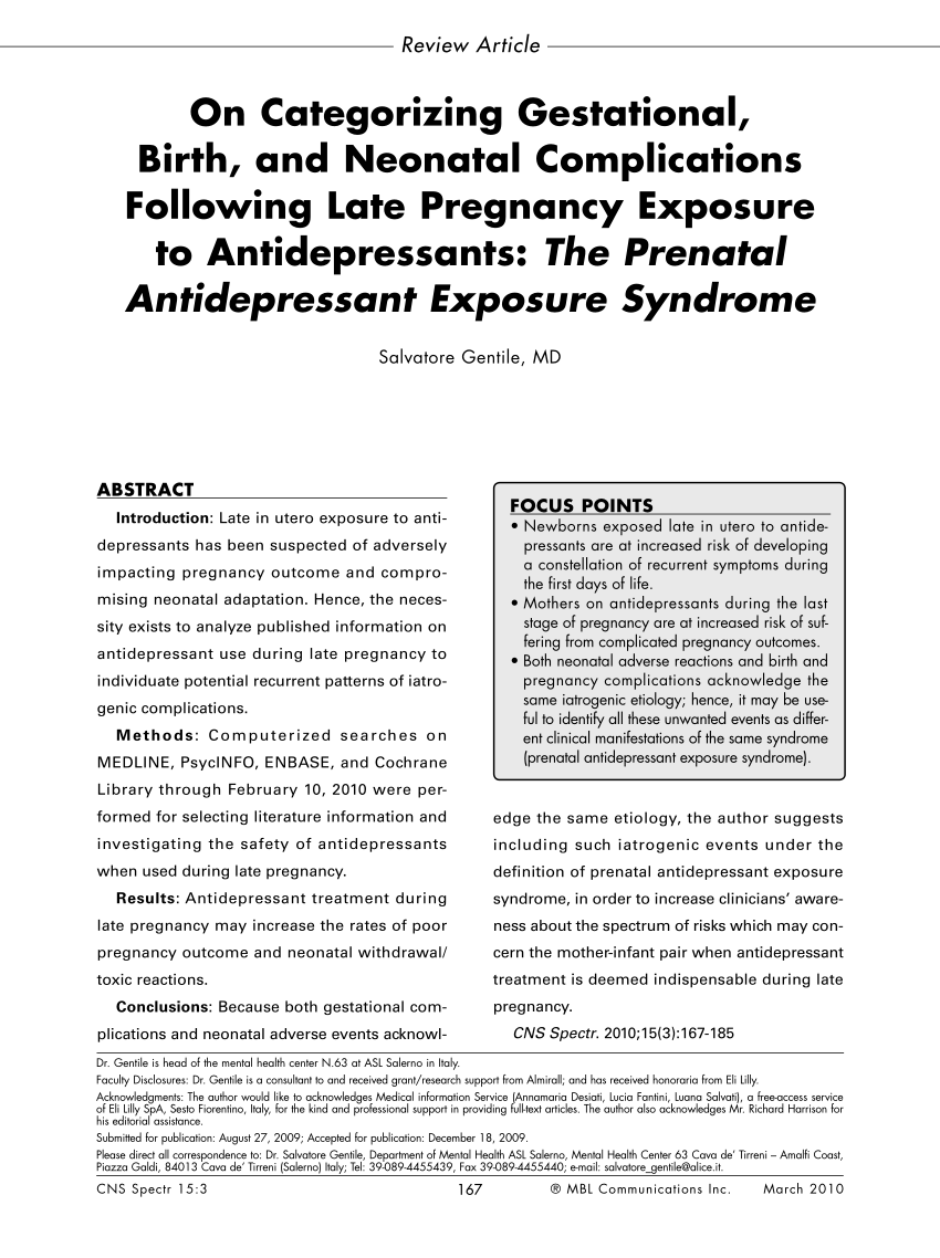 Neonatal Symptoms After In Utero Exposure to SSRIs - MGH Center
