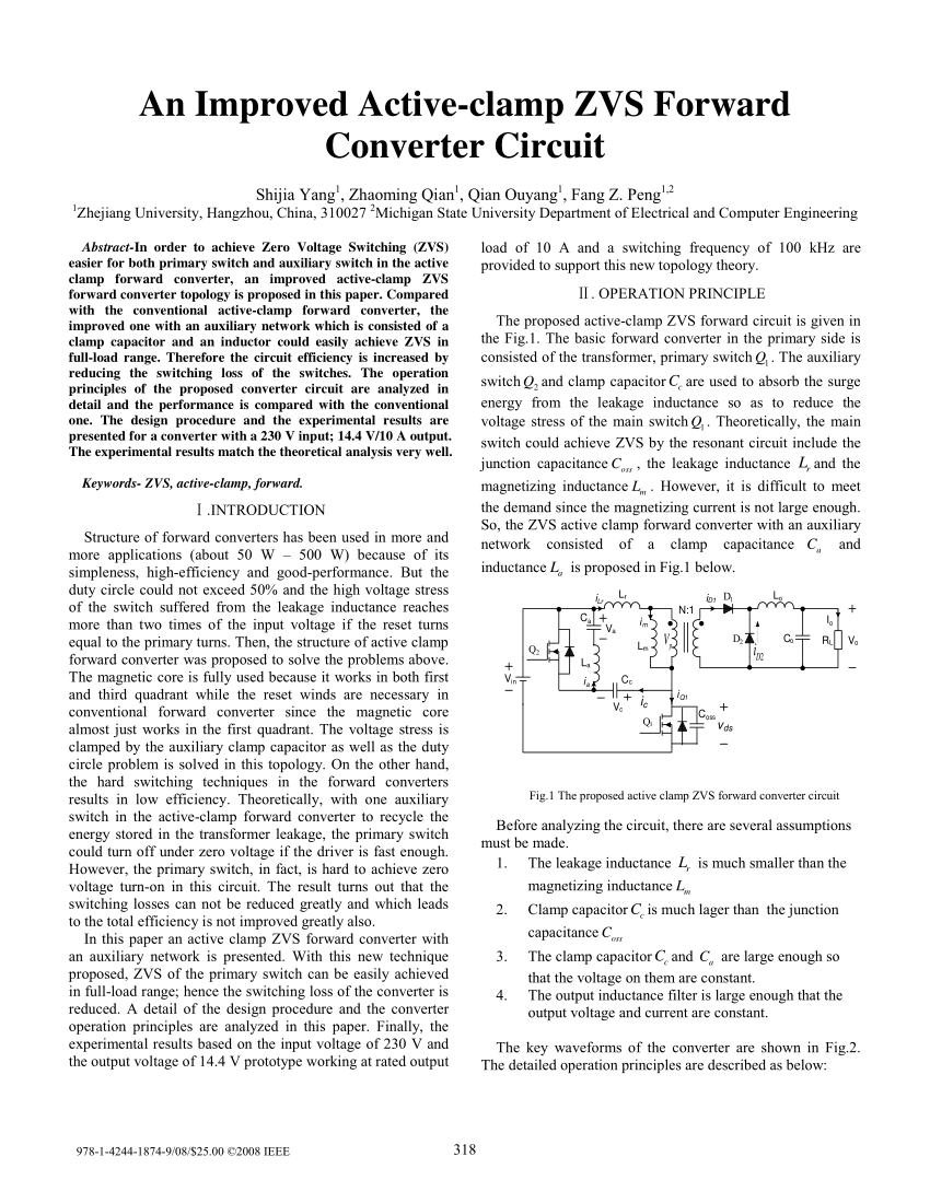 Pdf An Improved Active Clamp Zvs Forward Converter Circuit