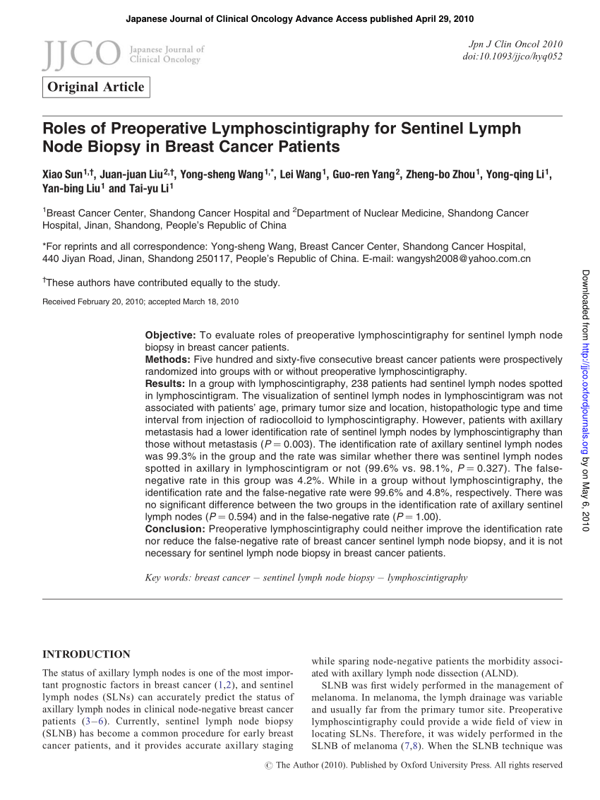 Pdf Roles Of Preoperative Lymphoscintigraphy For Sentinel Lymph Node