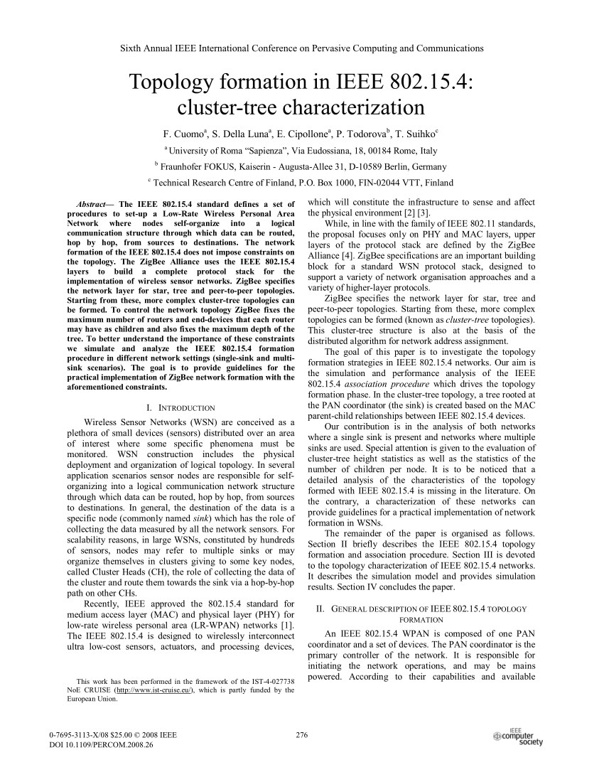 Pdf Topology Formation In Ieee 802154 Cluster Tree - 