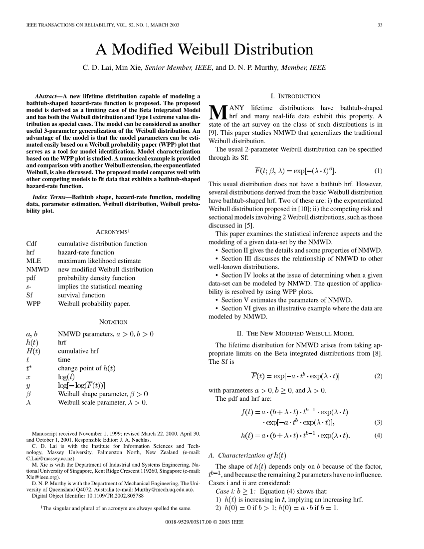 Pdf A Modified Weibull Distribution