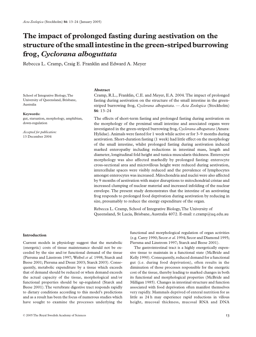 (PDF) The impact of prolonged fasting during aestivation on the