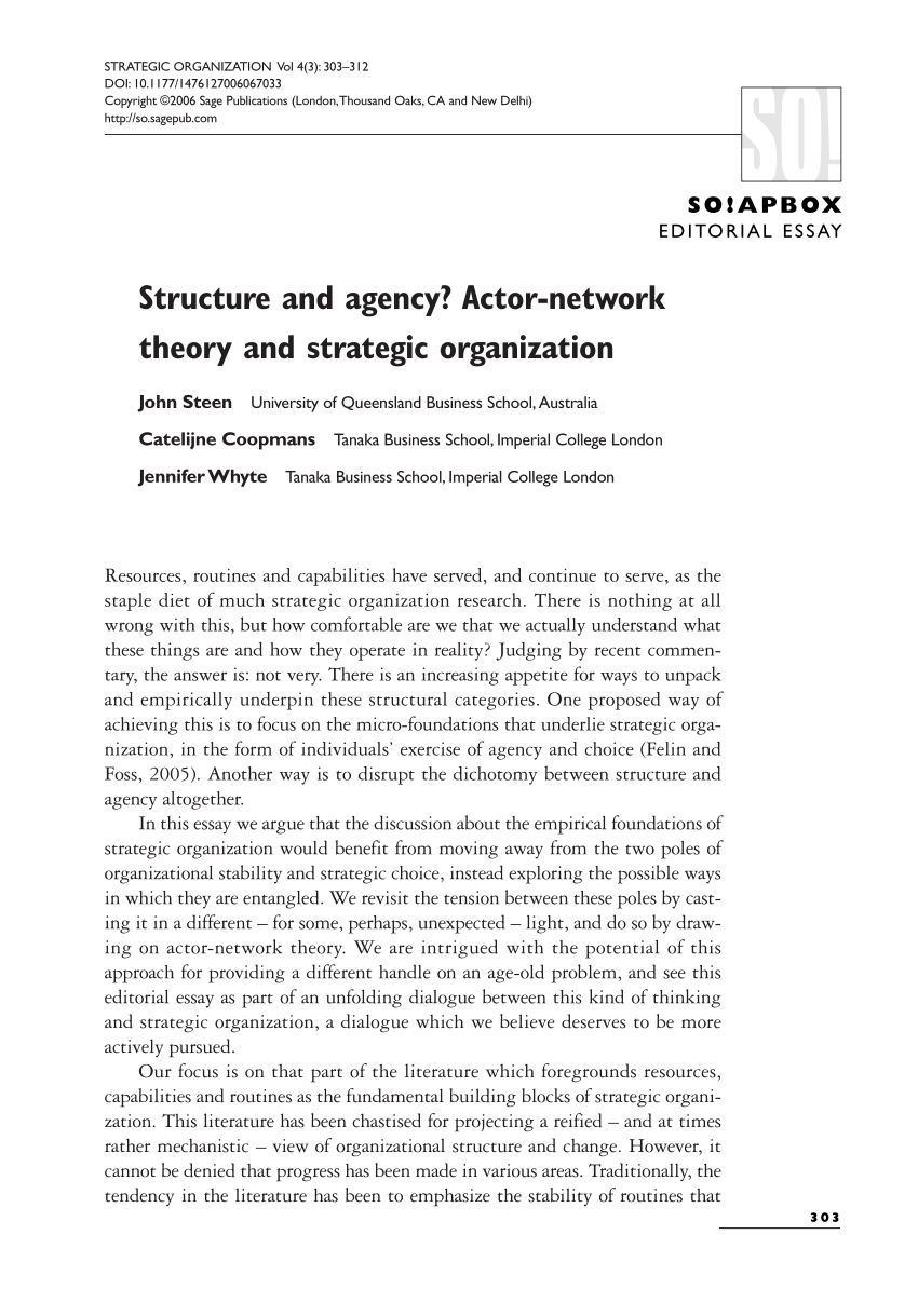 Pdf Structure And Agency Actor Network Theory And Strategic