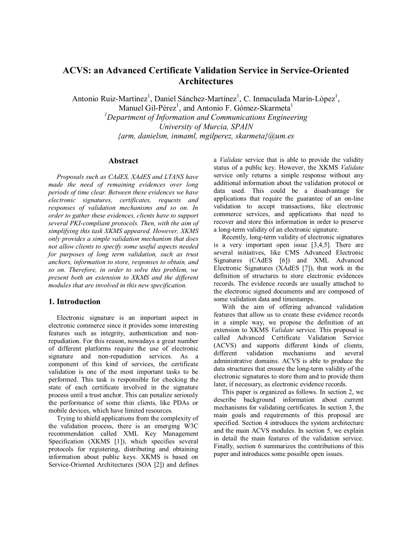 (PDF) ACVS: An Advanced Certificate Validation Service in Service Sns-Brigh10