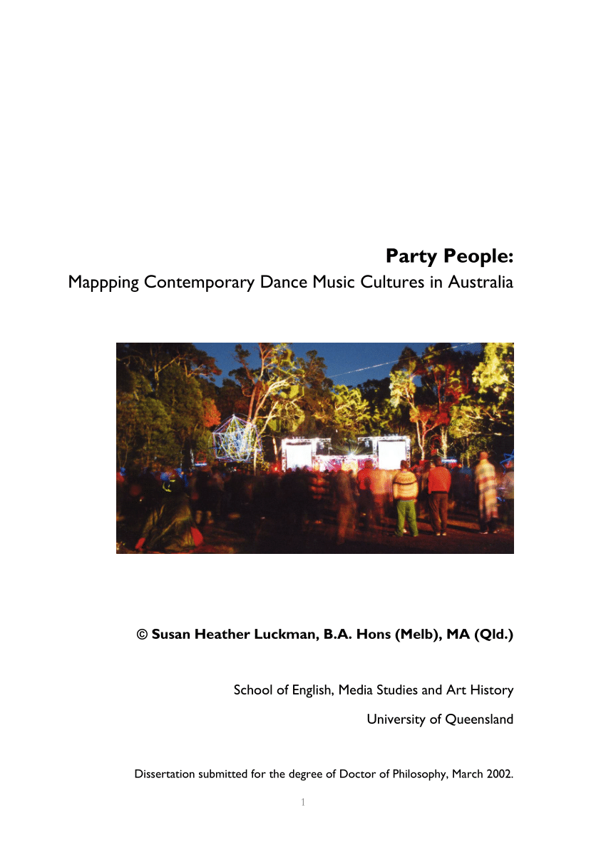 PDF) Party people Mapping Contemporary Dance Music Cultures in Australia