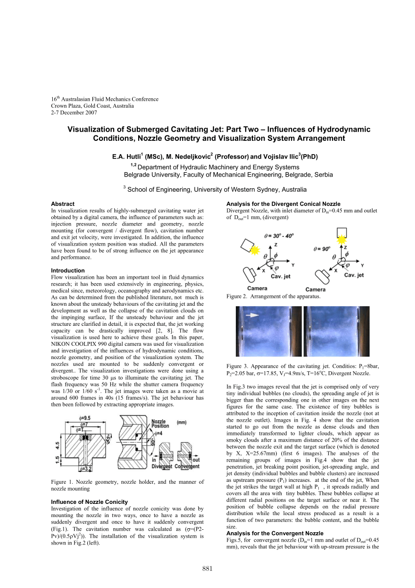 (PDF) Visualization of Submerged Cavitating Jet: Part Two – Influences