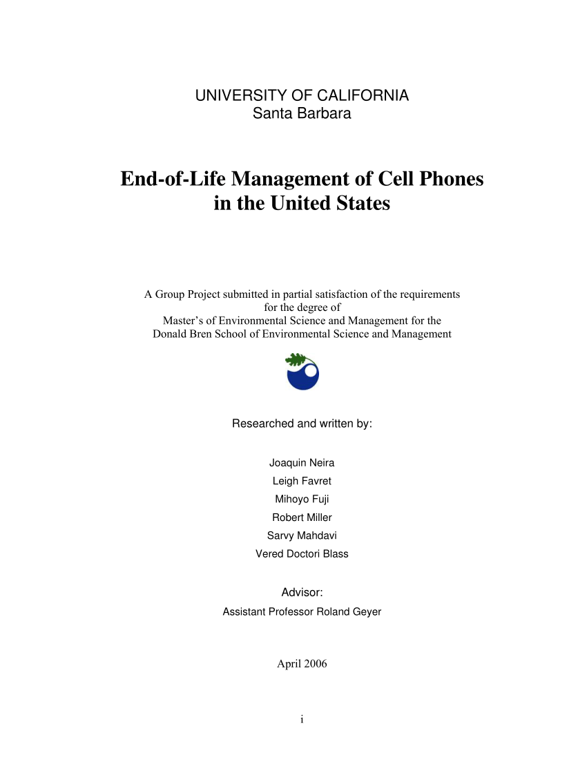 PDF) End-of-Life Management of Cell Phones in the United States