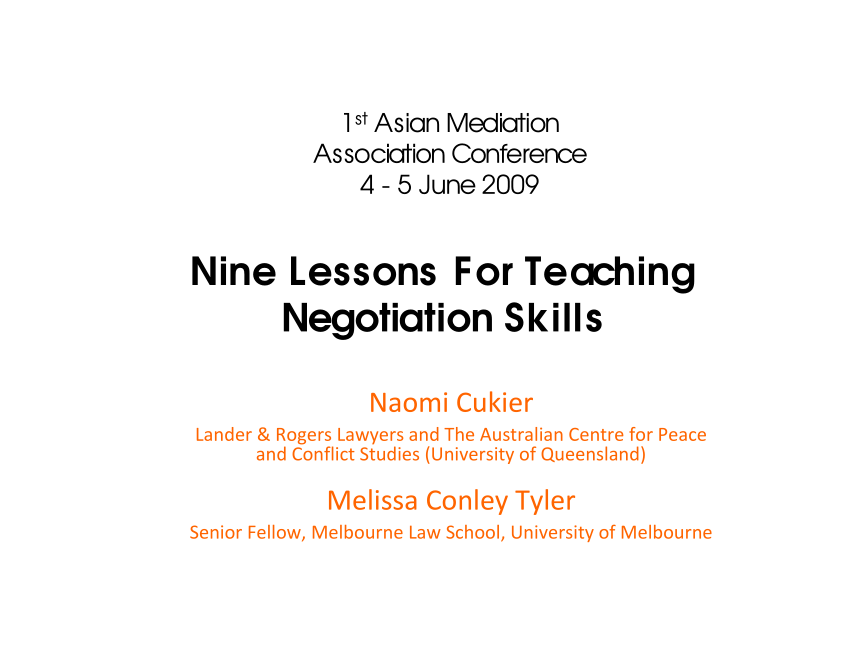 PDF) Nine Lessons for Teaching Negotiation Skills