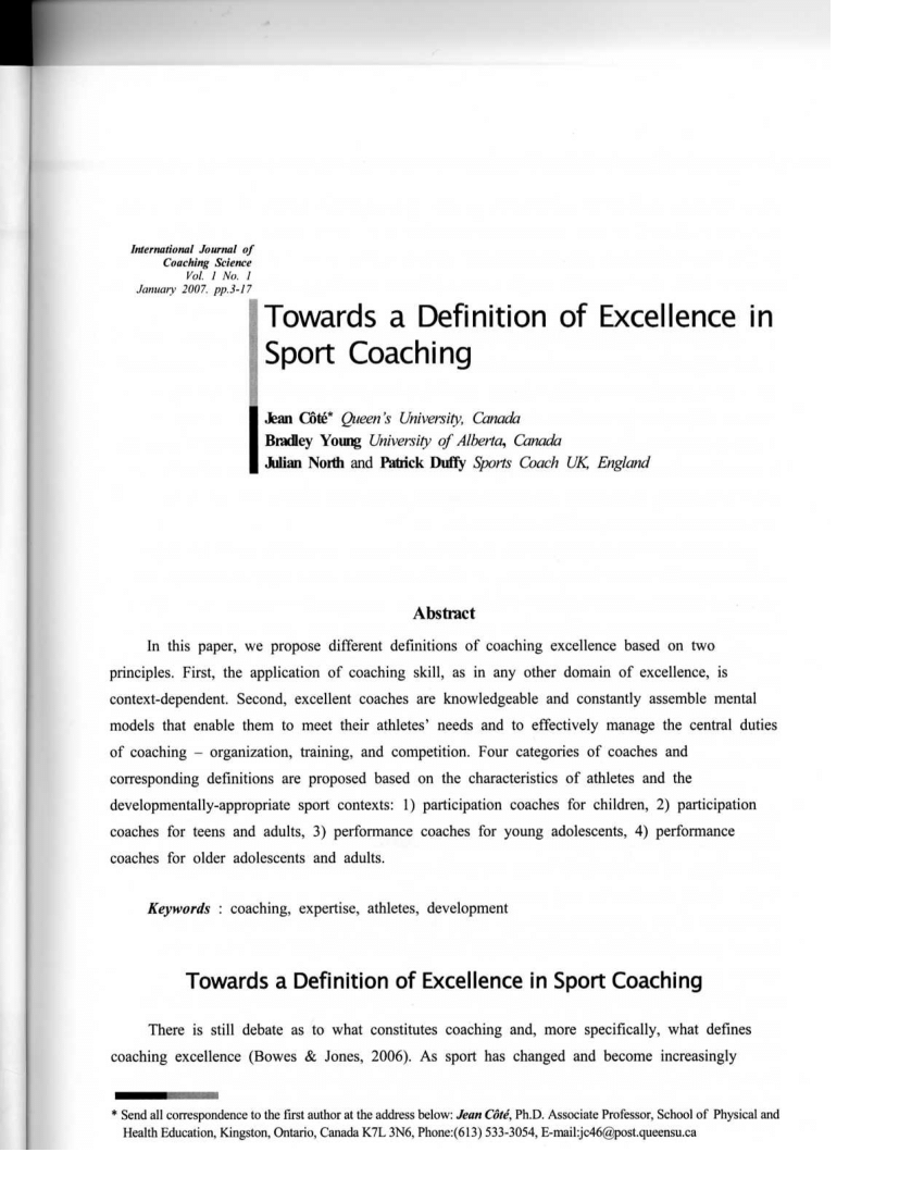 pdf) towards a definition of excellence in sport coaching