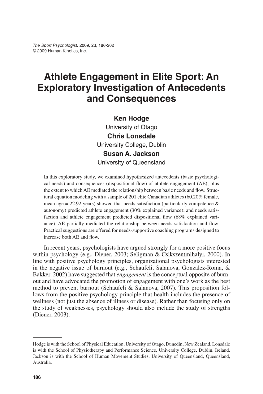 Pdf Athlete Engagement In Elite Sport An Exploratory Investigation Of Antecedents And Consequences