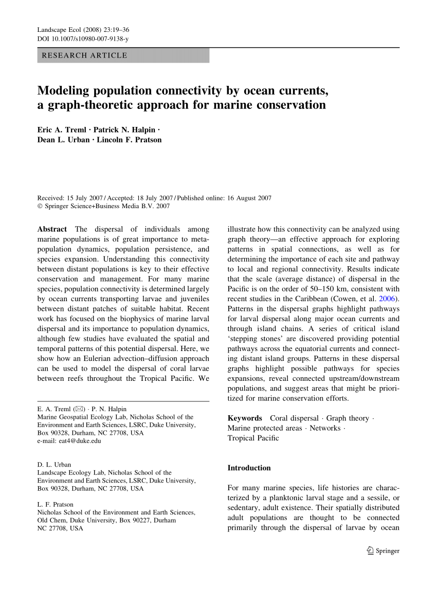 Pdf Modeling Population Connectivity By Ocean Currents A Graph Theoretic Approach For Marine Conservation