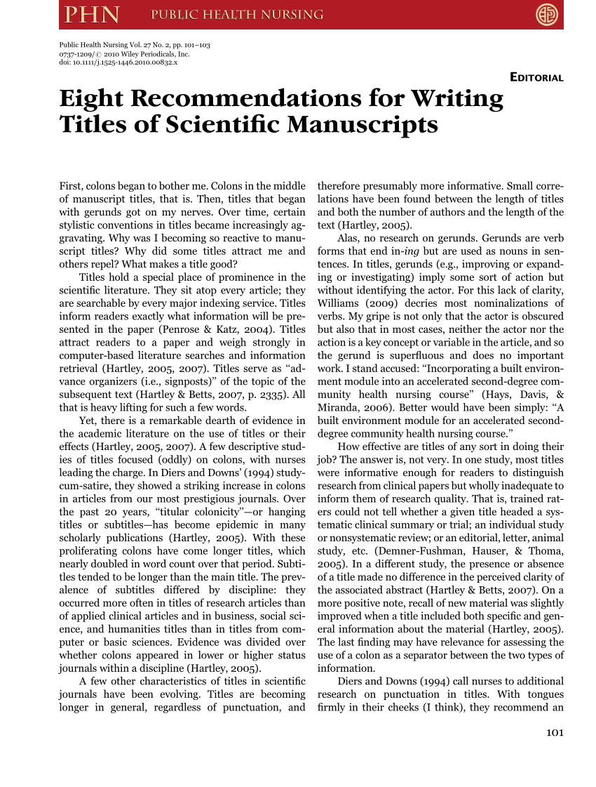 how to write a scientific paper title