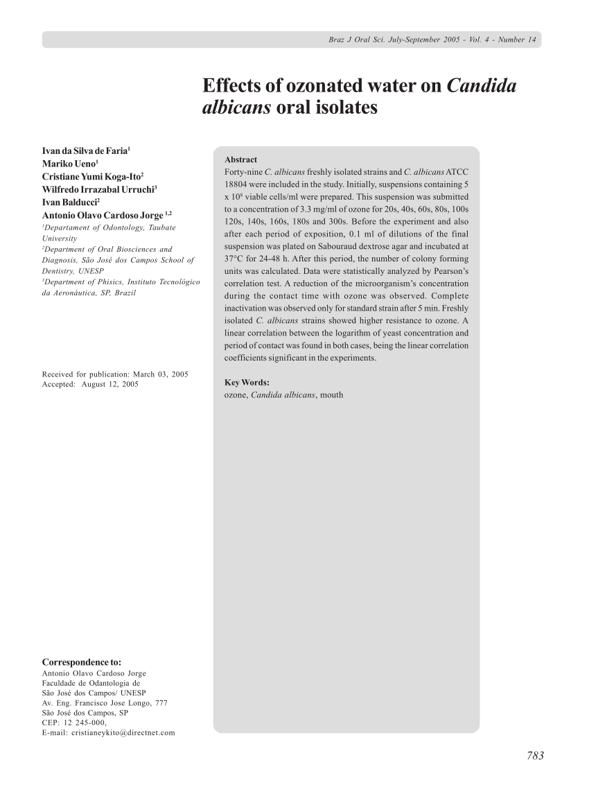 Pdf Effects Of Ozonated Water On Candida Albicans Oral Isolates