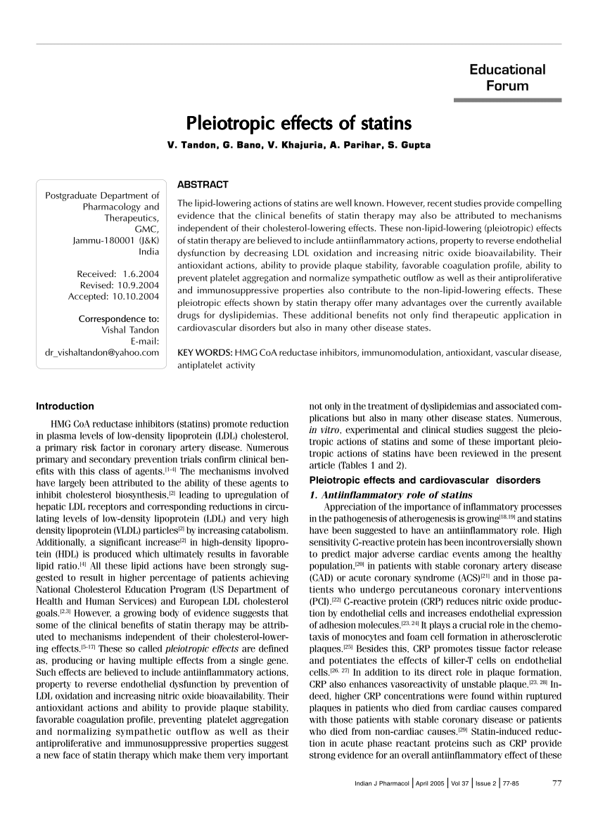 (PDF) Pleiotropic effects of statins