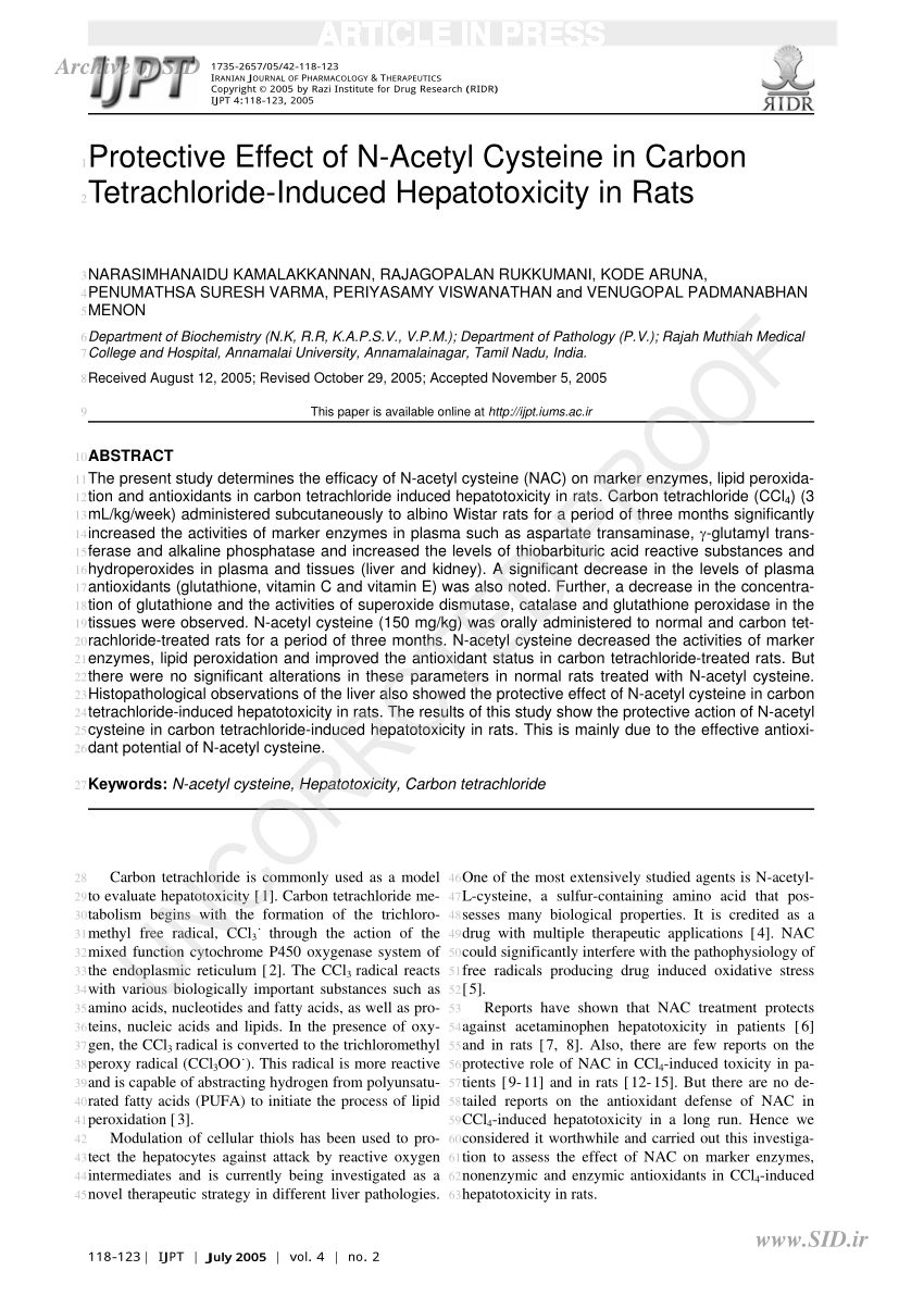 PDF Protective Effect of N Acetyl Cysteine in Carbon ...