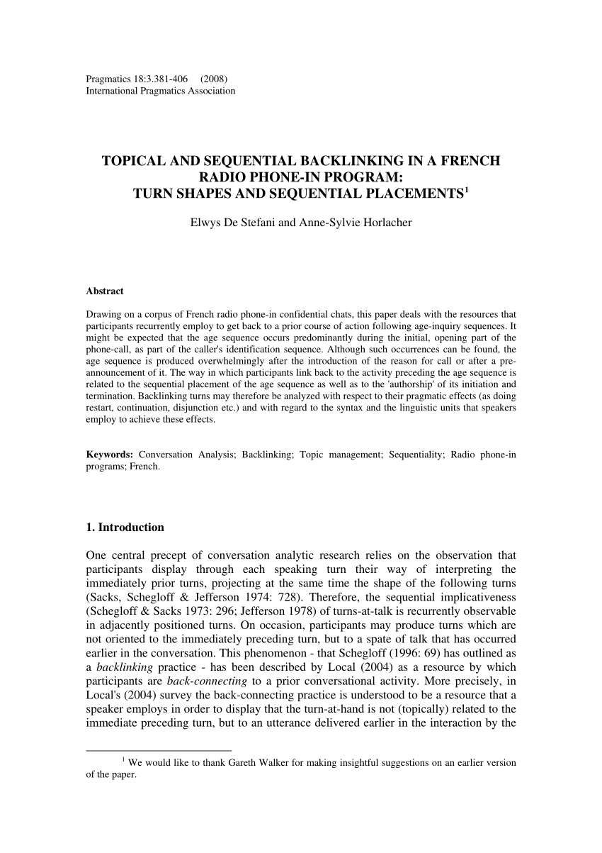 PDF) Topical and Sequential Backlinking in a French Radio Phone-in ...