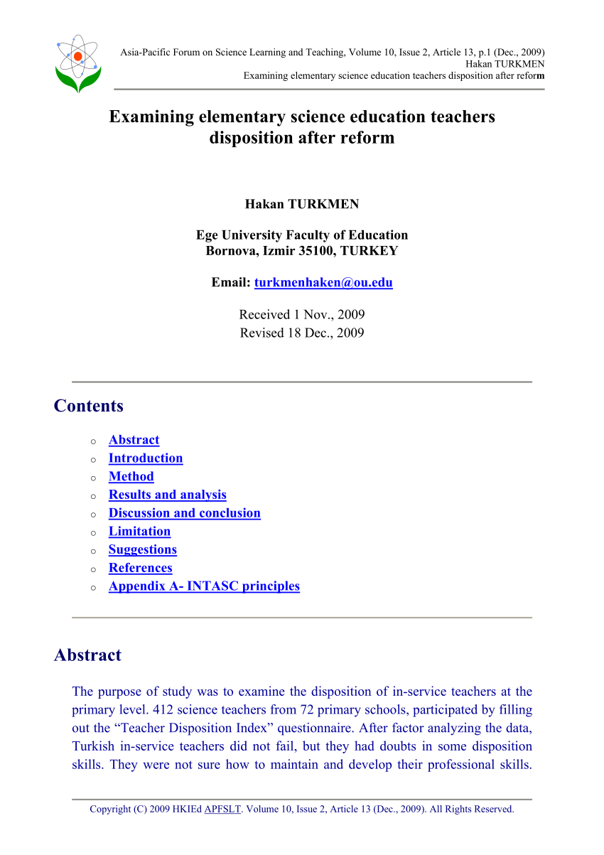 (PDF) Examining elementary science education teachers disposition after