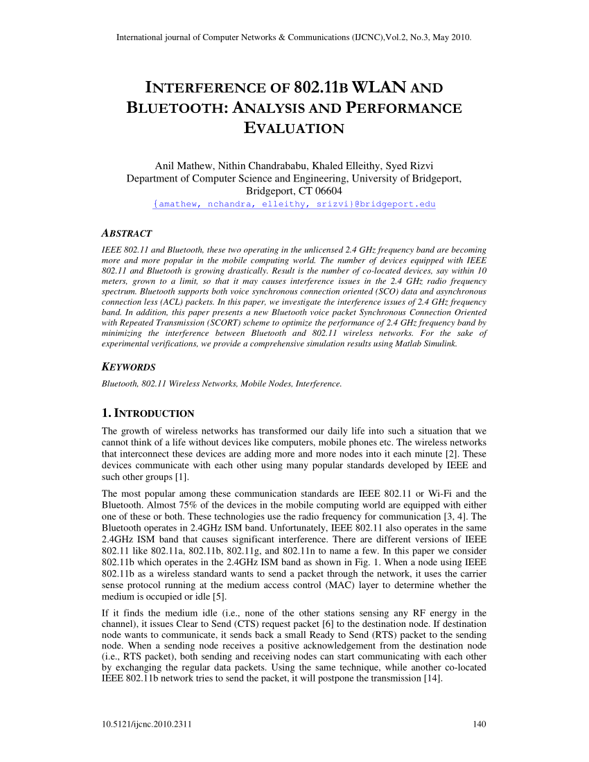 Pdf Interference Of 802 11b Wlan And Bluetooth Analysis And Performance Evaluation