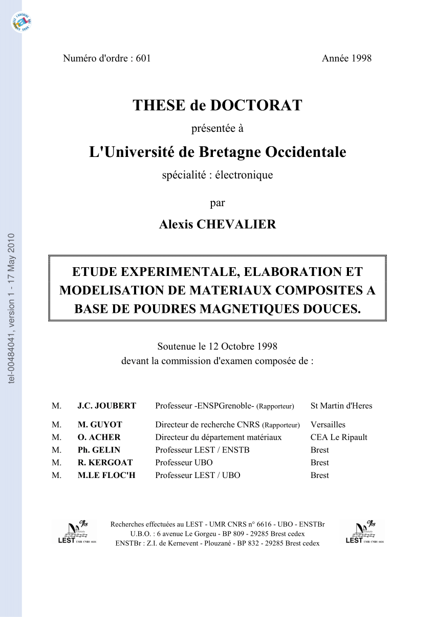 PDF) ETUDE EXPERIMENTALE, ELABORATION ET MODELISATION DE MATERIAUX  COMPOSITES A BASE DE POUDRES MAGNETIQUES DOUCES