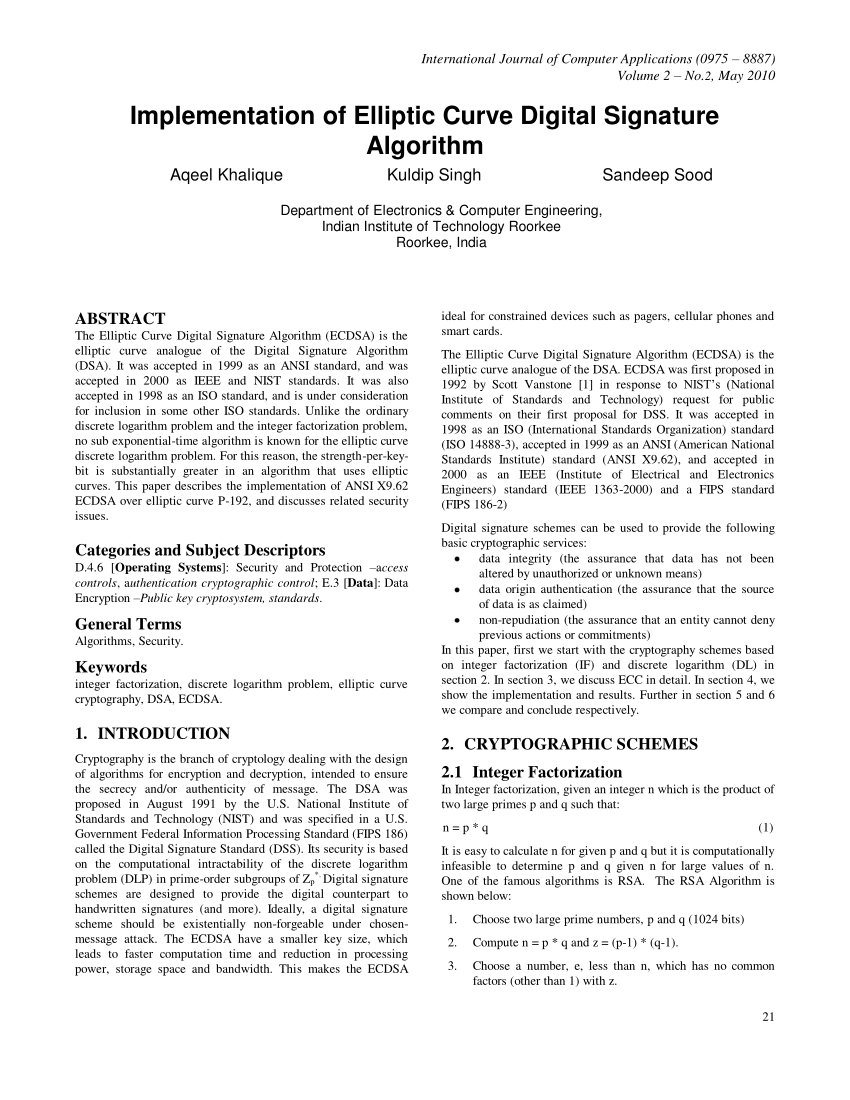 research paper on digital signature algorithm