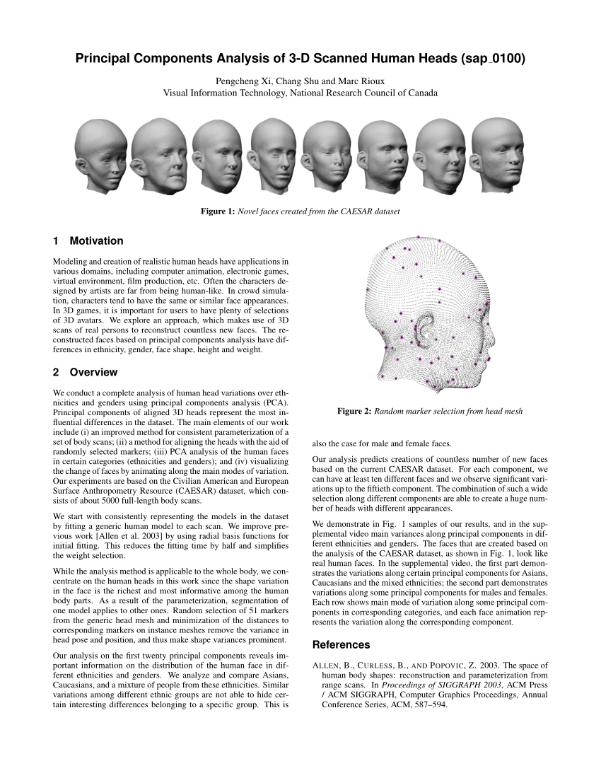 PDF) Principal Components Analysis of 3-D Scanned Human Heads