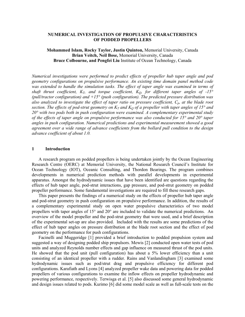 (PDF) Numerical investigation of propulsive characteristics of podded ...