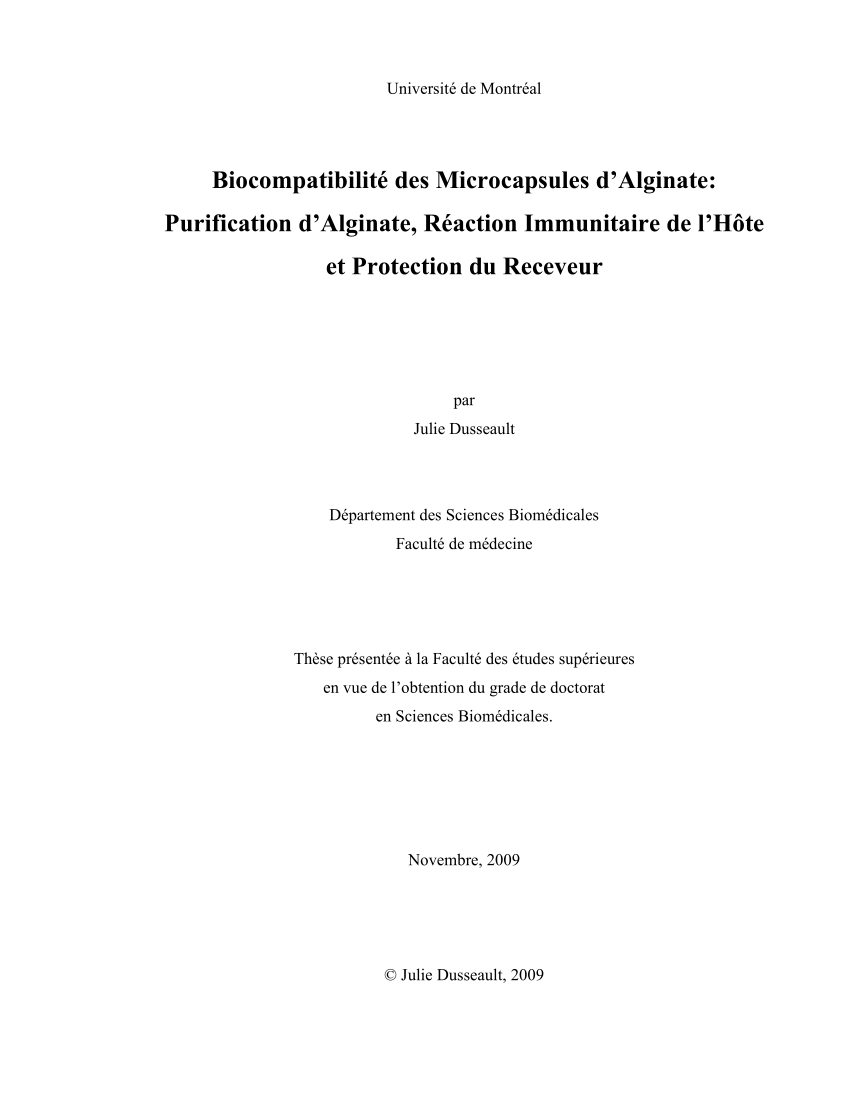 PDF) Biocompatibilité des microcapsules d'alginate : purification