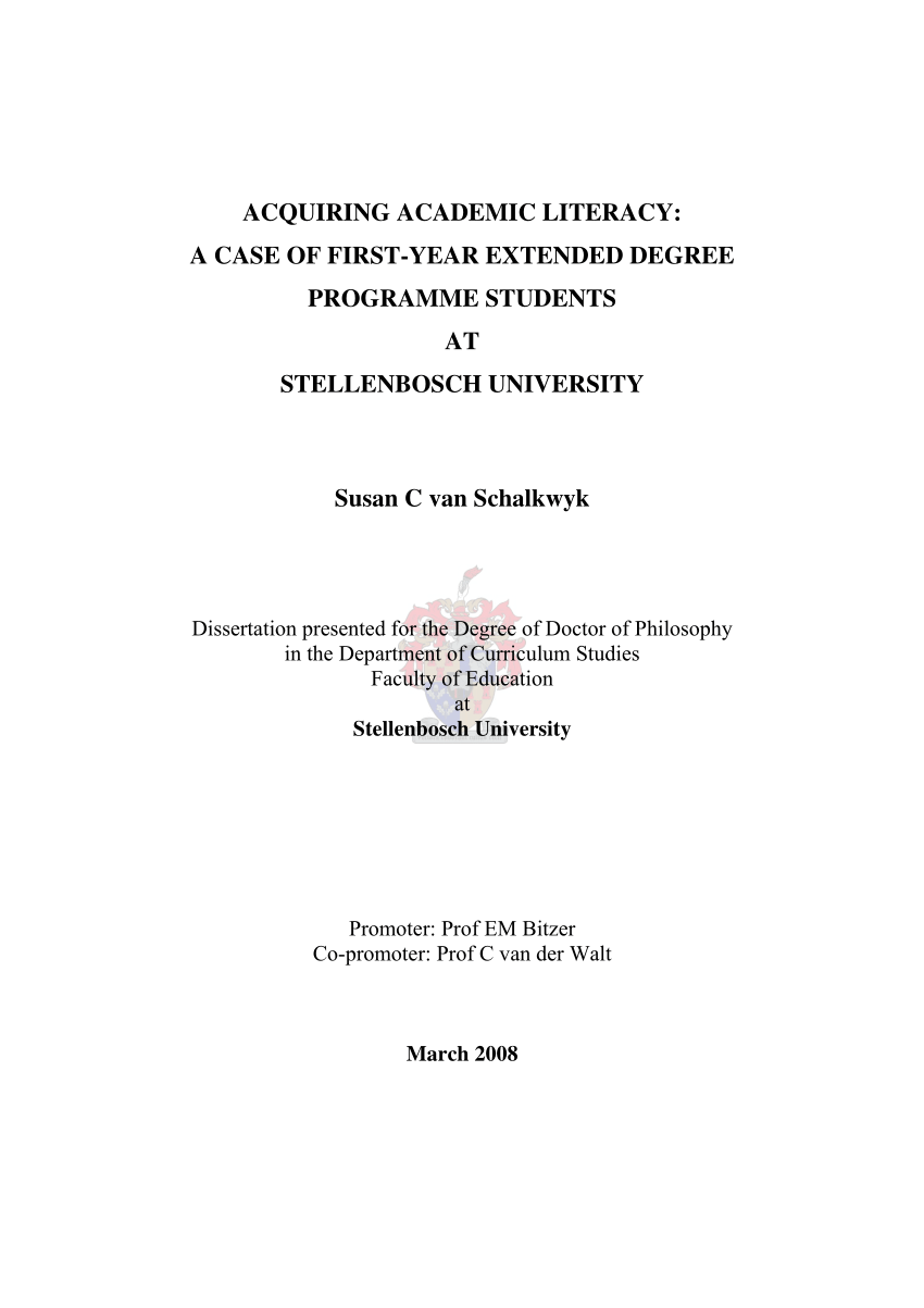 Pdf Acquiring Academic Literacy A Case Of First Year Extended Degree Programme Student At Stellenbosch University These And Dissertations Dissertation 