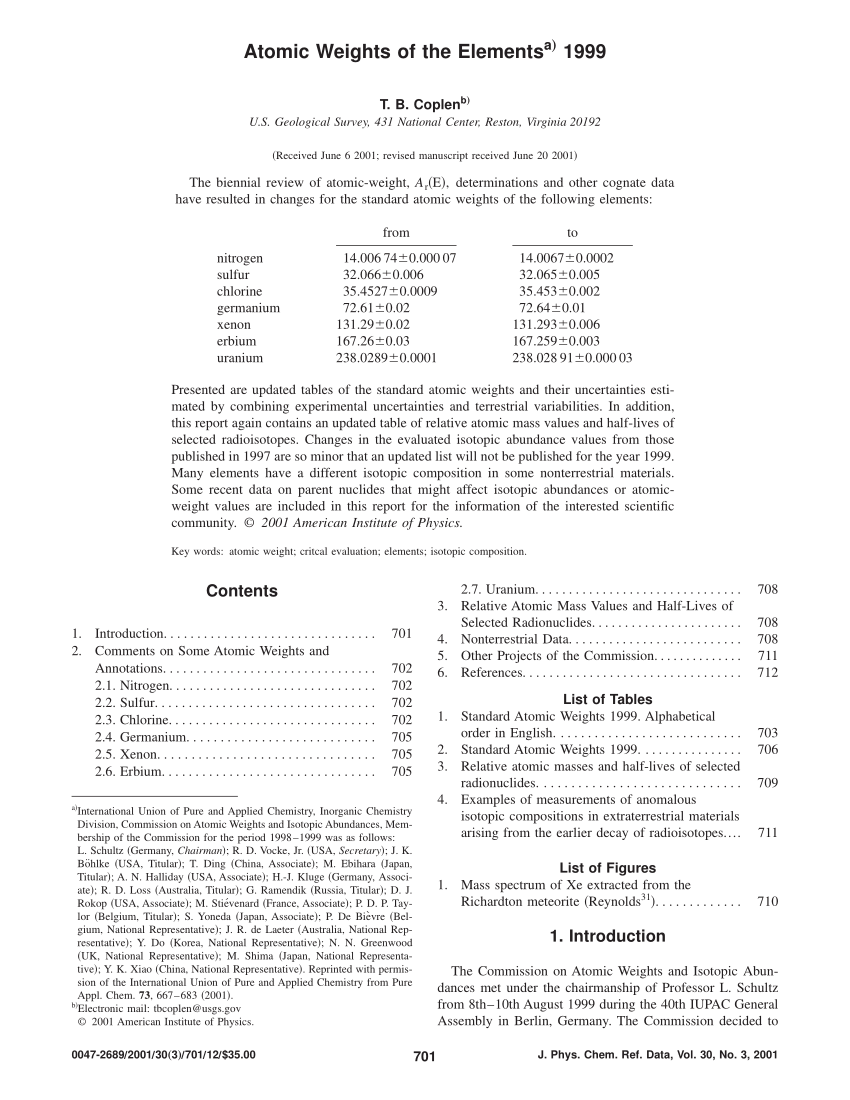 PDF Atomic weights of the elements 20